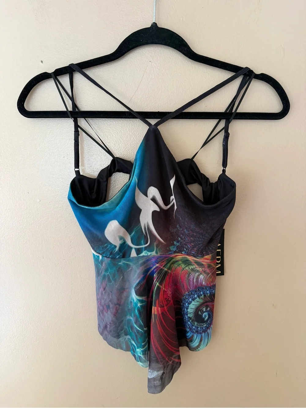 AFRM Ina Top Water Abstract Multicolor Printed Halter Crop blouse mesh Revolve M